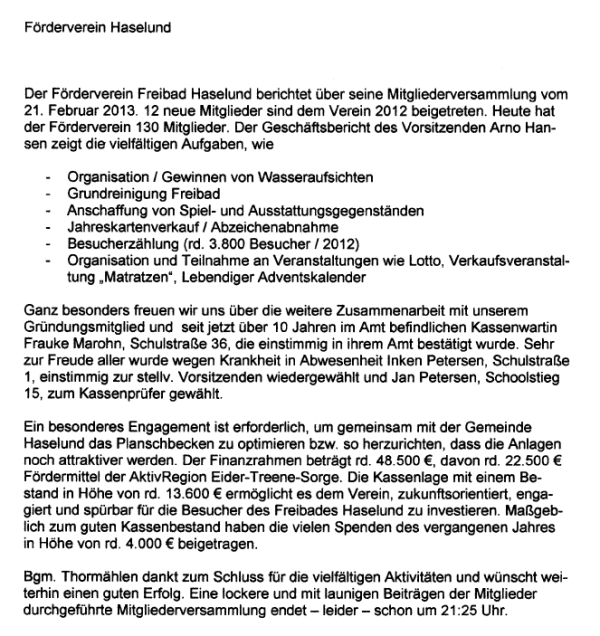 Bericht Mitgliederversammlung